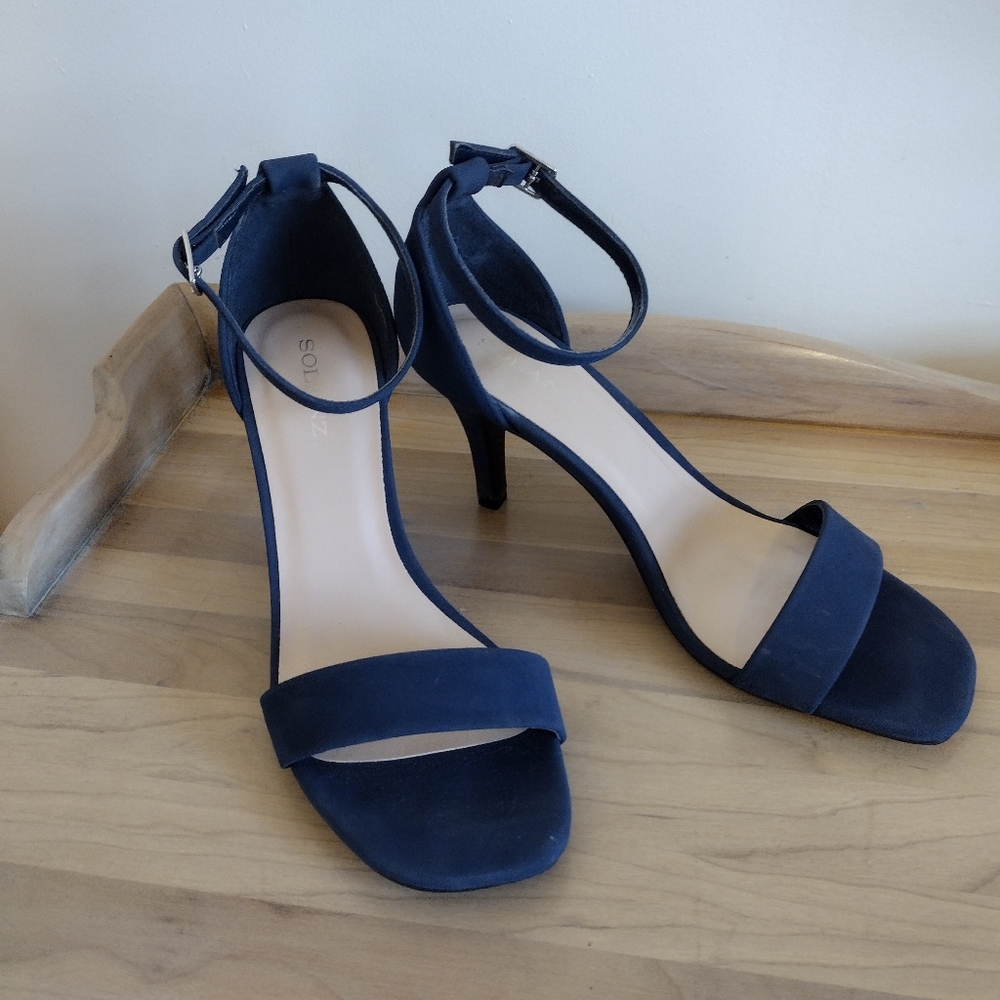 Classic Navy Ankle-Strap Heeled Sandals by